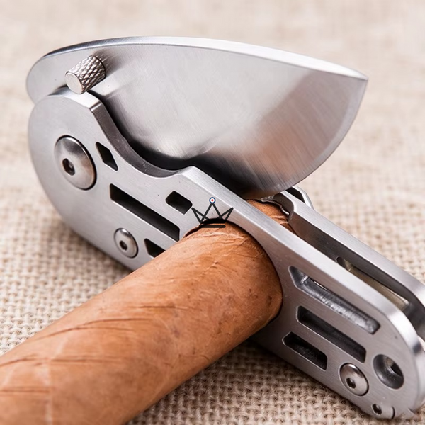 SWORD Cigar Cutter — Half Moon Rotary Blade, Brushed Stainless Steel | Collector's Box Included – 3/7