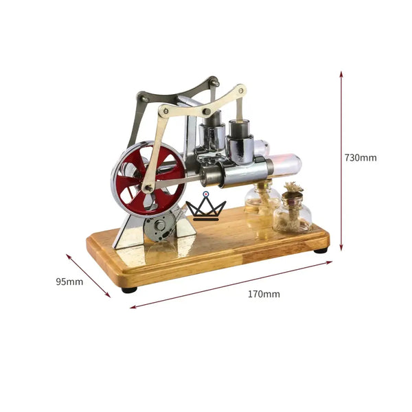 Twin-cylinder Stirling engine with generator and LED - CASTOR