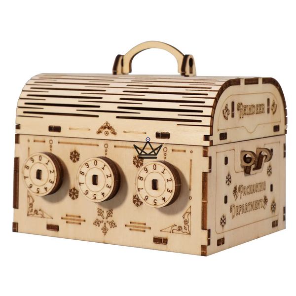 3D wooden travel code chest puzzle, 3 dials - ESCALE