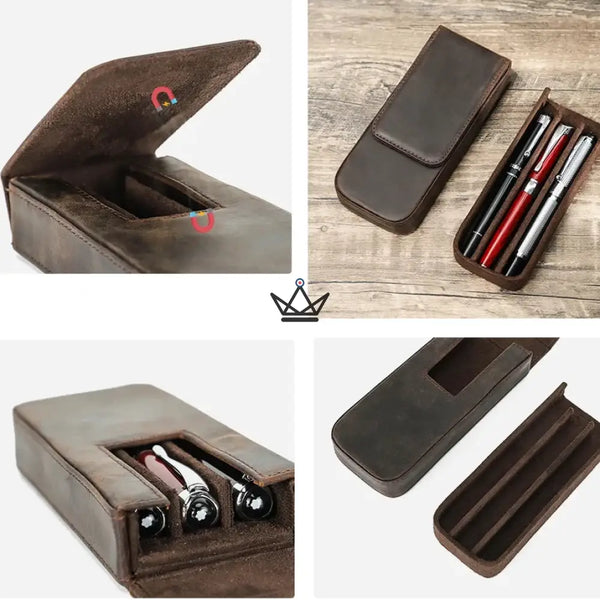 Customizable 3-pen leather case with removable tray — TERCET Traveler – 4/18