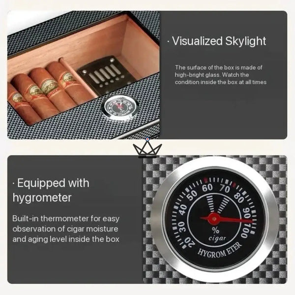 Carbon Fiber Cigar Humidor with accessories, 60 cigars - SHADOW PRESTIGE