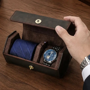 Étui voyage cuir personnalisable montre et cravate - Voyageur GENTLEMAN COMPACT - ["Etui Montre personnalisable","maj-filtre","Maroquinerie Personnalisable"] - etui montre personnalisable - Cadeau, Noël, Anniversaire, Original, Fête des pères, fête des mères - Atelier Atypique