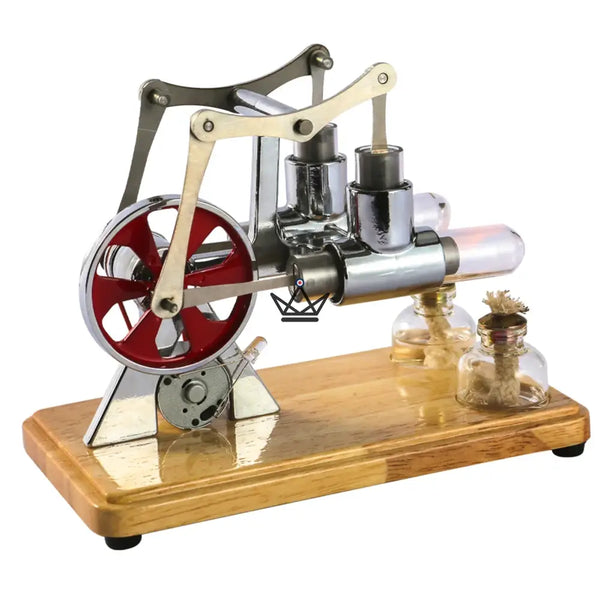 Twin-cylinder Stirling engine with generator and LED - CASTOR