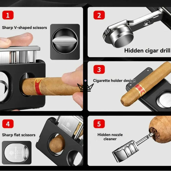 Elite Slice Cigar Cutter — 3 Cuts in 1 (Straight, V, Punch), Stainless Steel & Premium Resin, 6 Finishes, Gift Box Included