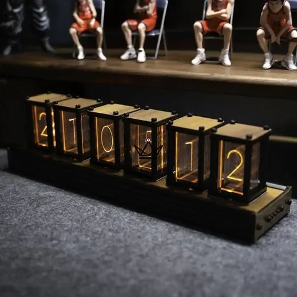 Walnut wood Nixie-style tube clock, 6 digits - ANODIA