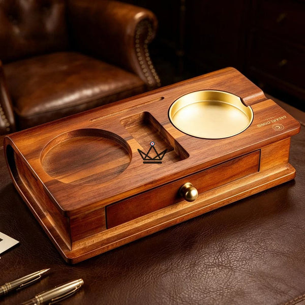 Cendrier Cigare Bois Massif Emplacement Whisky Tiroir - Whisky Butler