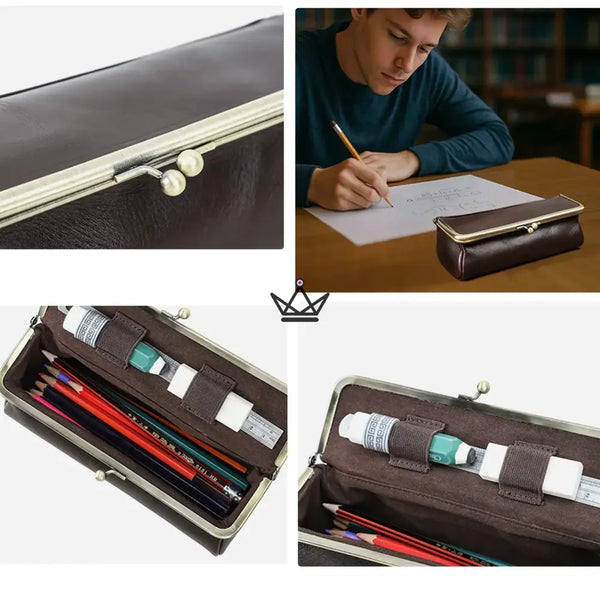 Personalizable Leather Pouch with Vintage Clasp - Traveller SCRIPT