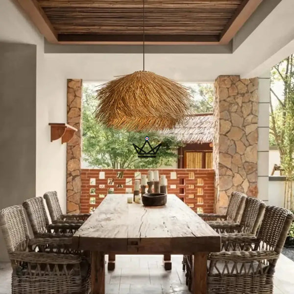 NIDO Pendant Light — Dried Rattan, Bohemian Dome