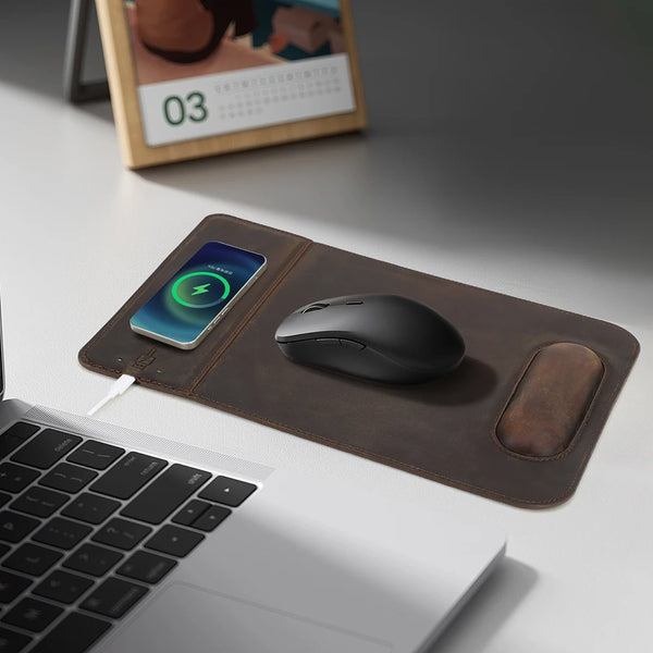Customizable Leather Mousepad with Wireless Charger - Magellan Traveler