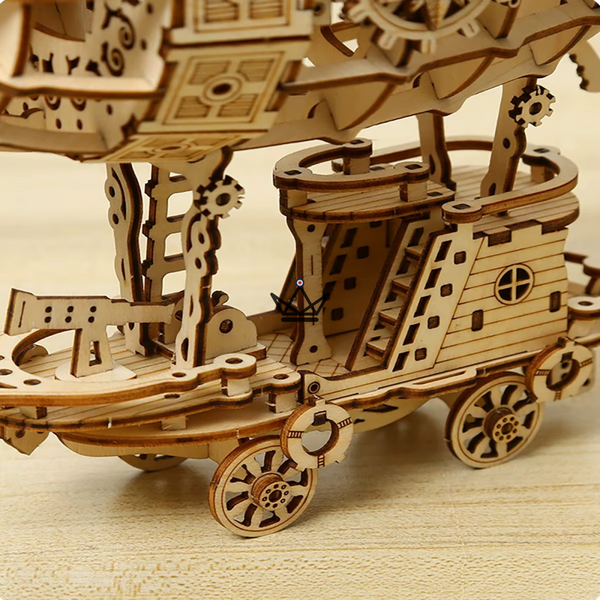 Steampunk airship 3D wooden puzzle on a carriage to build - ZEPHYR