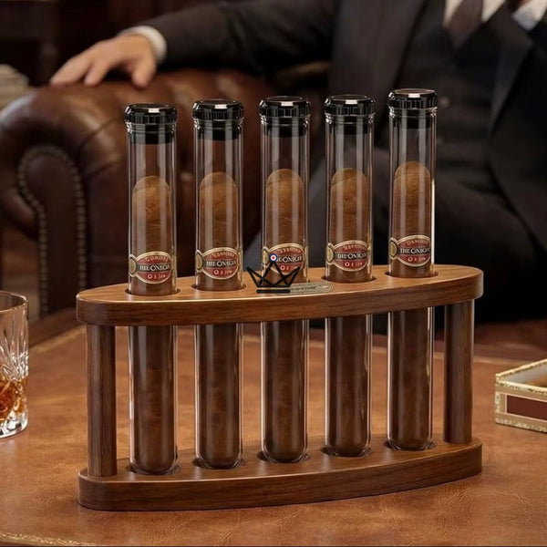 Quintet Acacia Wood Desktop Humidor — 5 Tubes