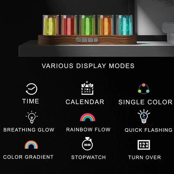 RGB Nixie-style clear tube clock, oval base - CHROMA