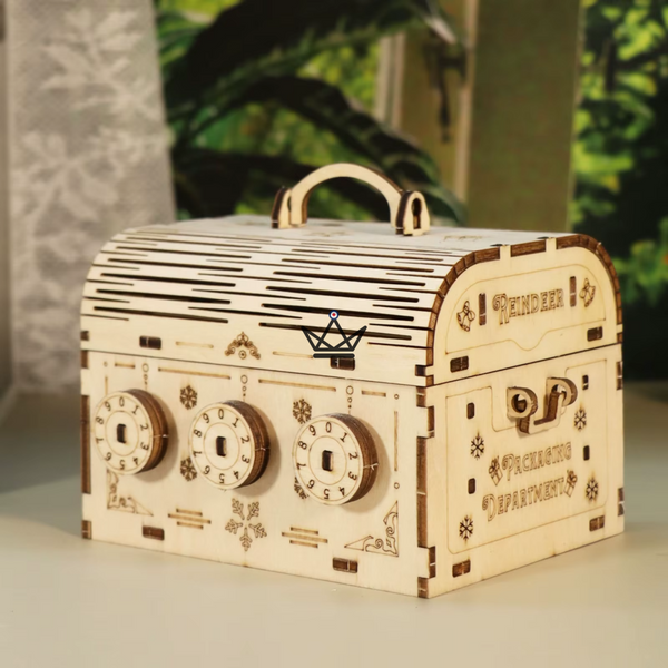 3D wooden travel code chest puzzle, 3 dials - ESCALE