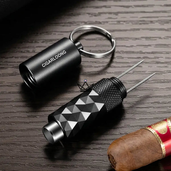 Diamond-faceted cigar punch keychain, 5 colors — FACETTE, Black