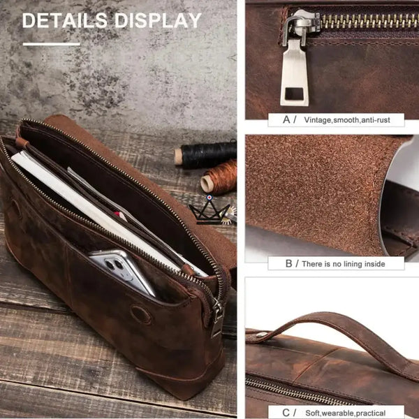 Personalizable leather iPad mini organizer sleeve with hand strap — Voyageur MANUSCRIT – 6/10