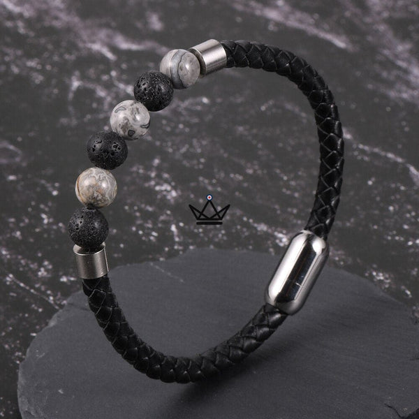 Bracelet en cuir tressé à fermoir magnétique - Leather Pearl -  - bracelet - Cadeau, Noël, Anniversaire, Original - Atelier Atypique