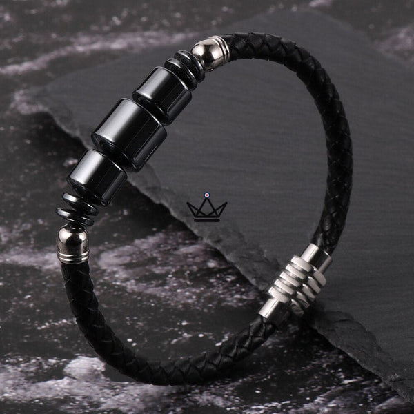 Bracelet en cuir tressé à fermoir magnétique - TITANIUM -  - bracelet - Cadeau, Noël, Anniversaire, Original - Atelier Atypique