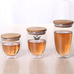 Verre Double Paroi Isolant Couvercle Bambou - 3 Tailles - ["maj-filtre"] - Mug - Cadeau, Noël, Anniversaire, Original, Fête des pères, fête des mères - Atelier Atypique